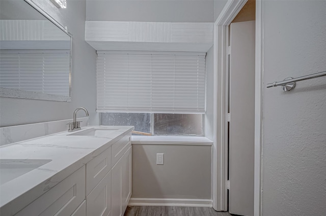 bathroom featuring hardwood / wood-style flooring and vanity