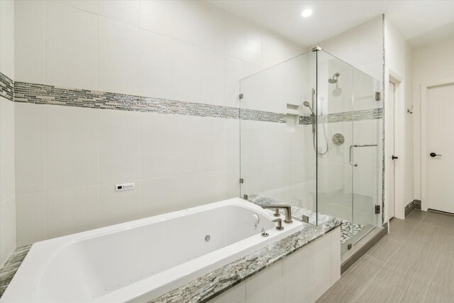 bathroom with plus walk in shower