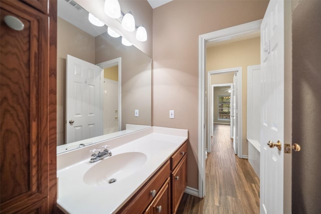 bathroom featuring wood-type flooring and vanity