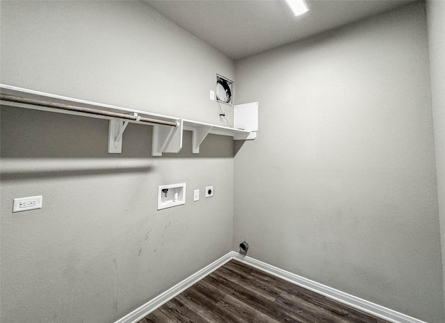 clothes washing area featuring washer hookup, electric dryer hookup, and dark hardwood / wood-style flooring