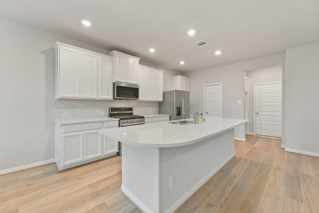 kitchen featuring white cabinetry, an island with sink, and stainless steel appliances