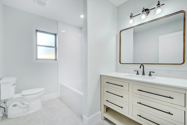 full bathroom featuring tile patterned floors, vanity,  shower combination, and toilet