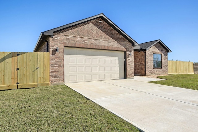 ranch-style house with a garage and a front yard