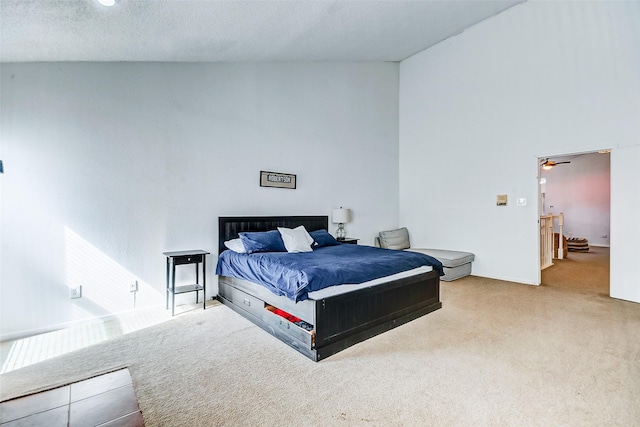 carpeted bedroom with a textured ceiling