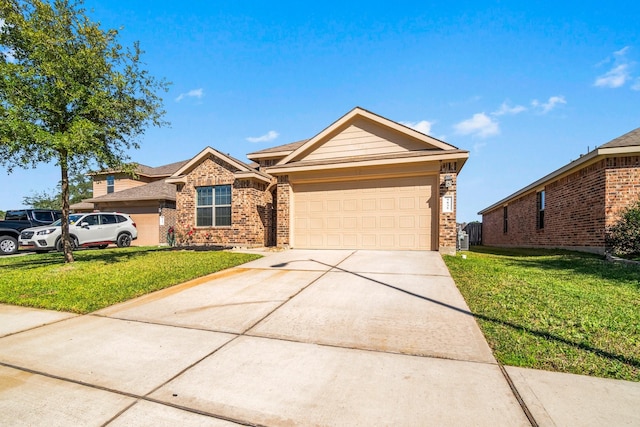 ranch-style house featuring a garage and a front yard