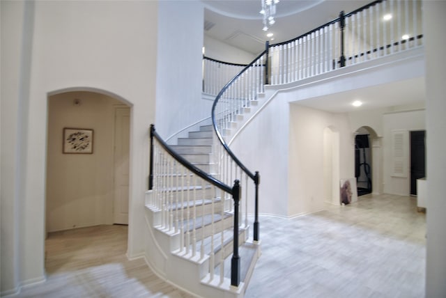 stairs with a towering ceiling