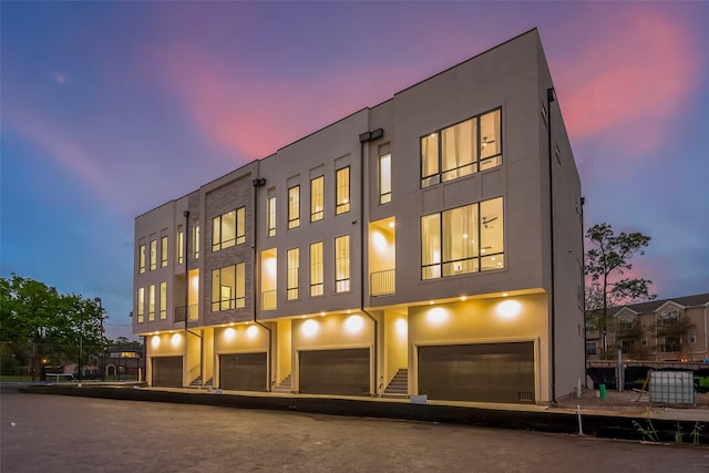 exterior space with a garage