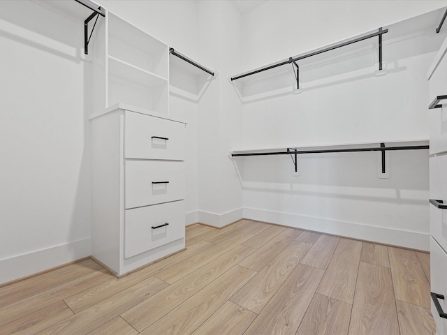 spacious closet with light hardwood / wood-style flooring