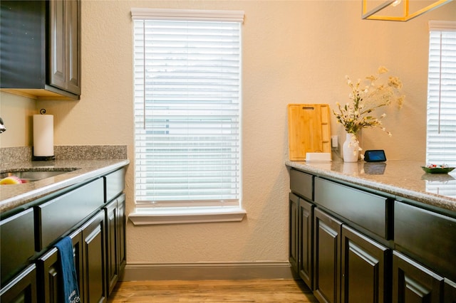 interior space with a wealth of natural light, sink, and hardwood / wood-style floors