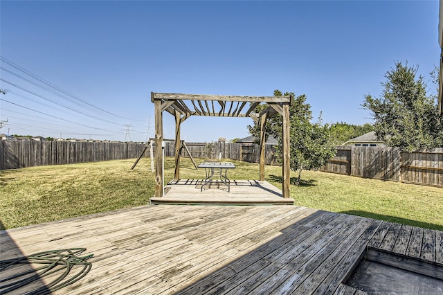 wooden terrace with a yard