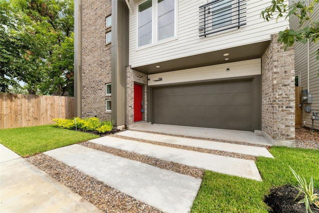 exterior space with a garage