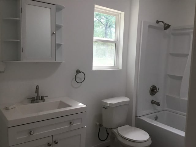 full bathroom with vanity, toilet, and shower / washtub combination