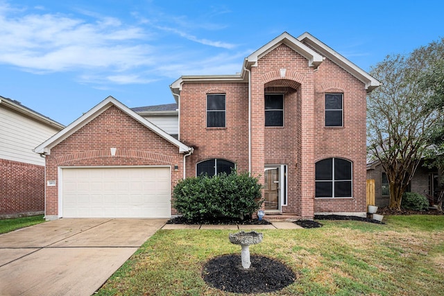 front of property featuring a front yard and a garage