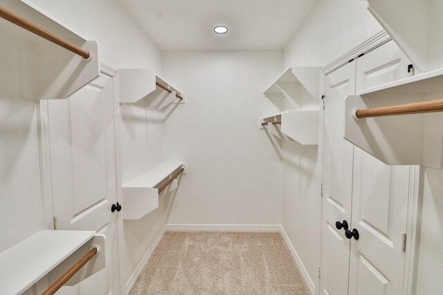 spacious closet featuring light carpet