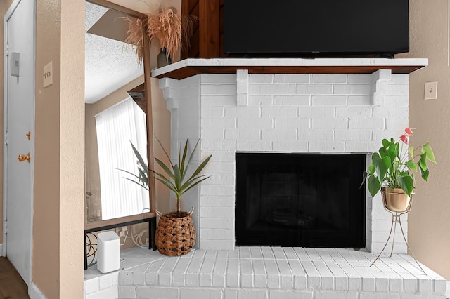 room details with a brick fireplace