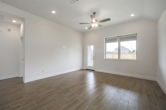 4030 Colony Ln, Missouri City, TX 77459 - unfurnished room featuring ceiling fan, dark wood-style flooring, recessed lighting, and baseboards