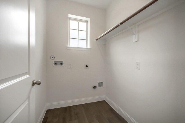 4030 Colony Ln, Missouri City, TX 77459 - washroom featuring electric dryer hookup, washer hookup, baseboards, and dark wood finished floors