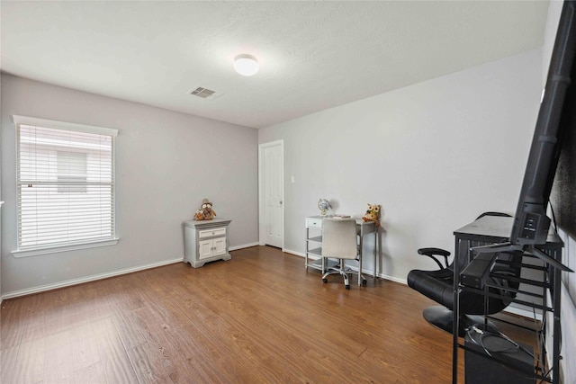 office with wood-type flooring