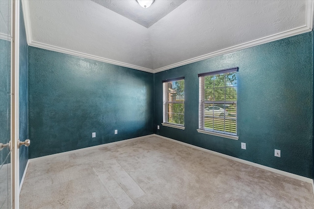 carpeted spare room with ornamental molding