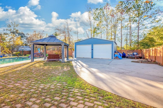 exterior space with a fenced in pool