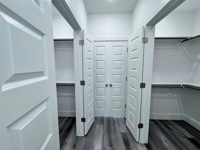 spacious closet with dark hardwood / wood-style floors