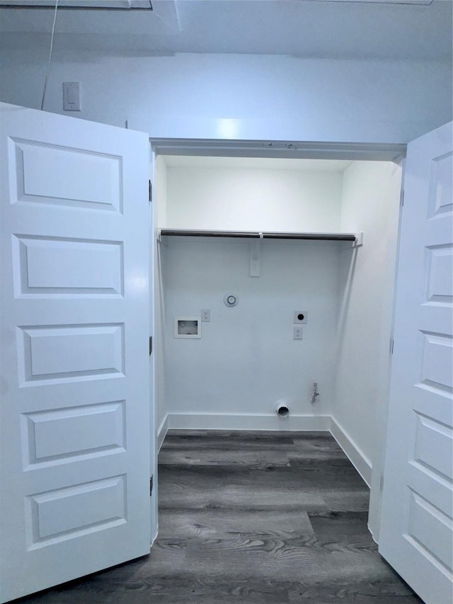 laundry area with washer hookup, electric dryer hookup, dark hardwood / wood-style floors, and hookup for a gas dryer