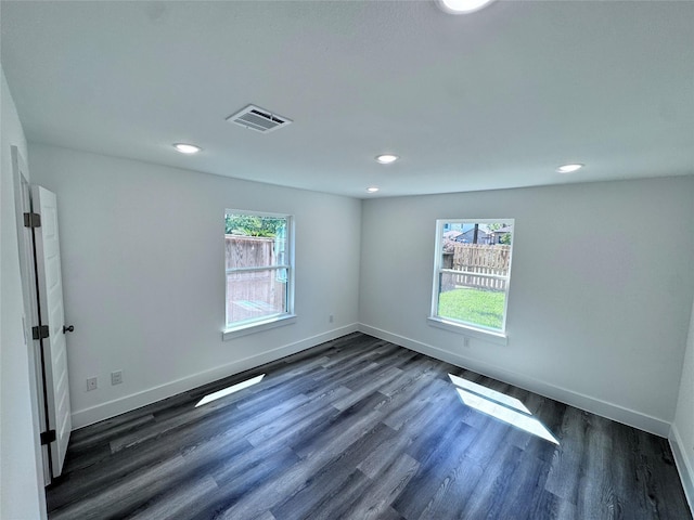 spare room featuring a wealth of natural light and dark wood-type flooring