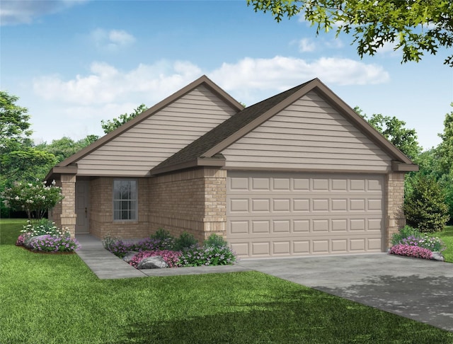 view of front of house featuring a front lawn and a garage