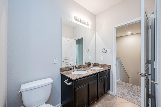 bathroom featuring tile patterned flooring, vanity, and toilet