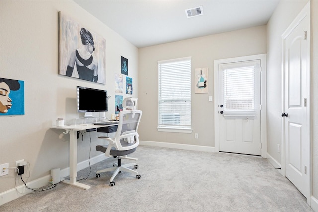 view of carpeted home office