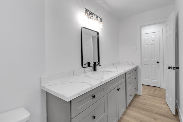 bathroom featuring vanity, hardwood / wood-style flooring, and toilet