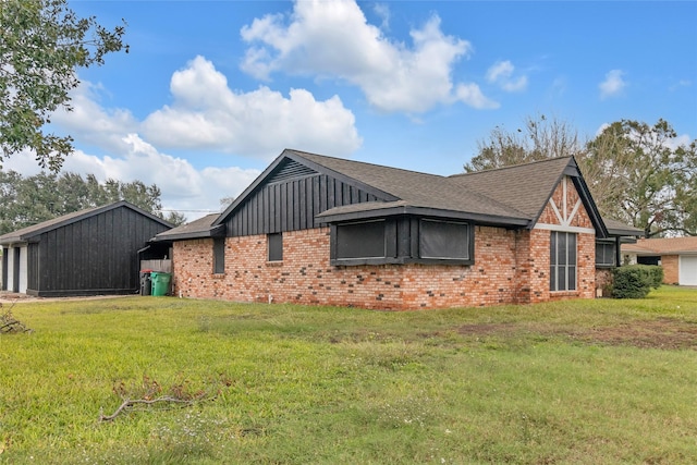 view of property exterior with a lawn