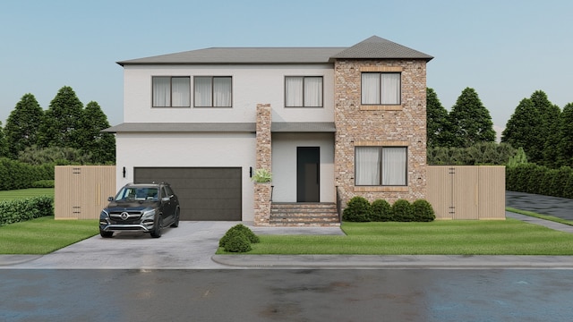 view of front of home with a garage and a front yard