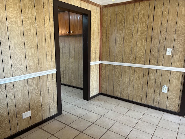 tiled empty room with wooden walls