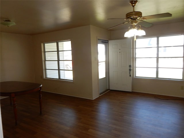 entrance foyer featuring dark hardwood / wood-style floors and ceiling fan