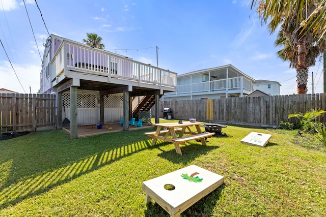 view of yard with a deck