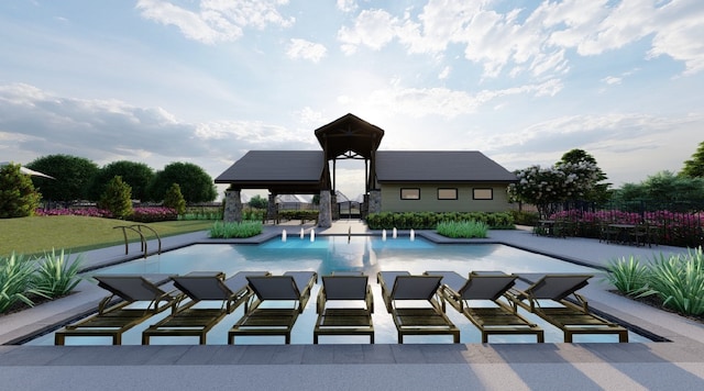 view of swimming pool with a patio