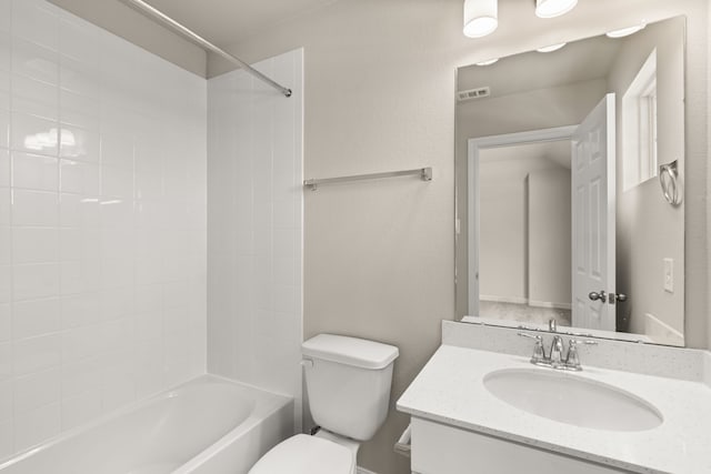 full bathroom with vanity, shower / bathtub combination, and toilet