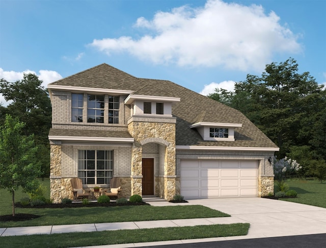 view of front of house with a garage and a front yard