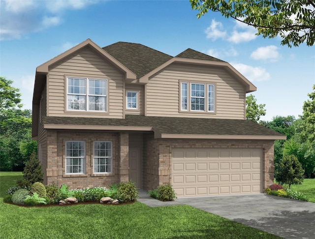 view of front facade with a front yard and a garage