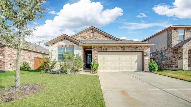 view of front facade with a front lawn and a garage