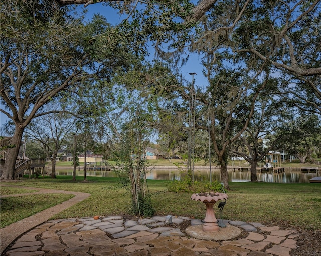 exterior space with a water view