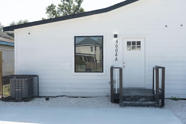 exterior space featuring central air condition unit