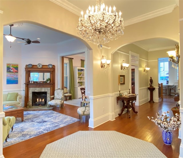 interior space featuring hardwood / wood-style flooring and ornamental molding