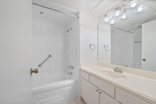 bathroom with tile patterned floors, vanity, and tub / shower combination