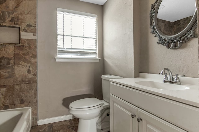 full bathroom featuring shower / bathing tub combination, vanity, and toilet