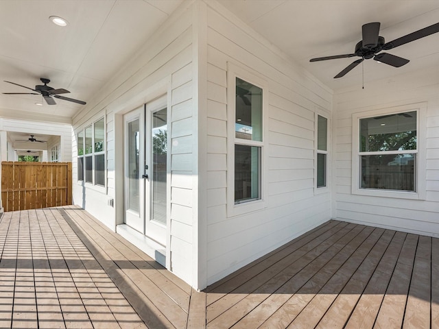 wooden terrace with ceiling fan