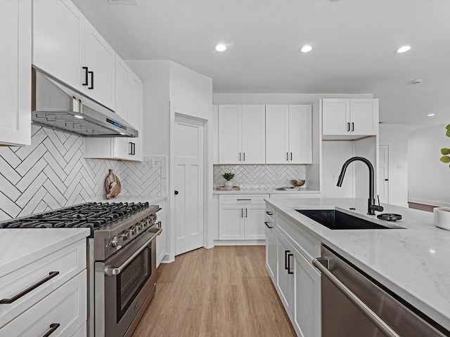 kitchen featuring white cabinets, sink, and stainless steel appliances