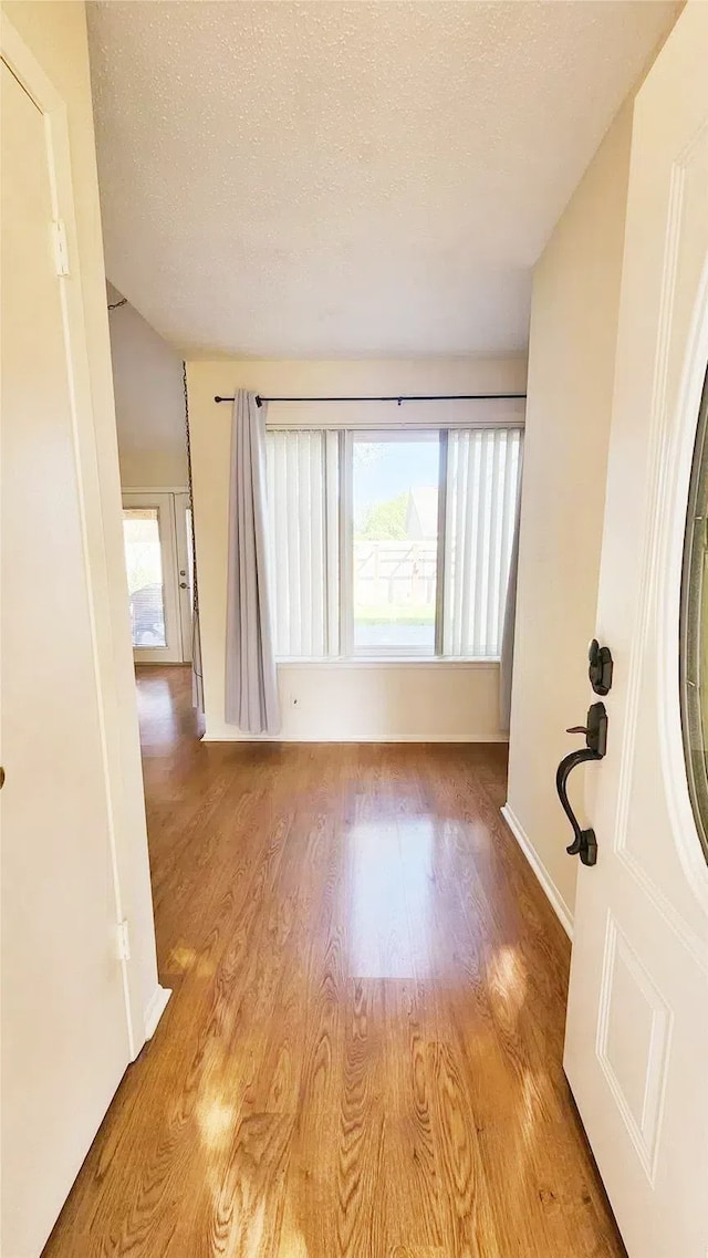 spare room featuring plenty of natural light, light hardwood / wood-style floors, and a textured ceiling