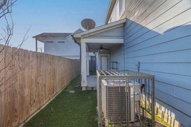 exterior space featuring central air condition unit